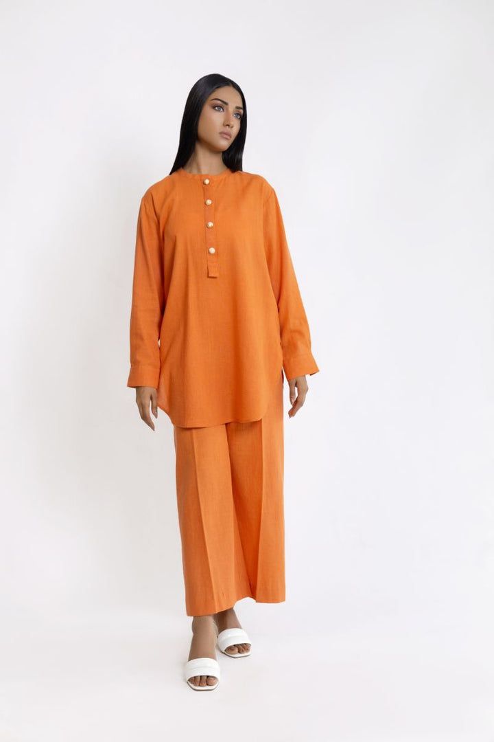 Shehrnaz - SHK-1401 - Saffron - Irish linen - 2 Piece