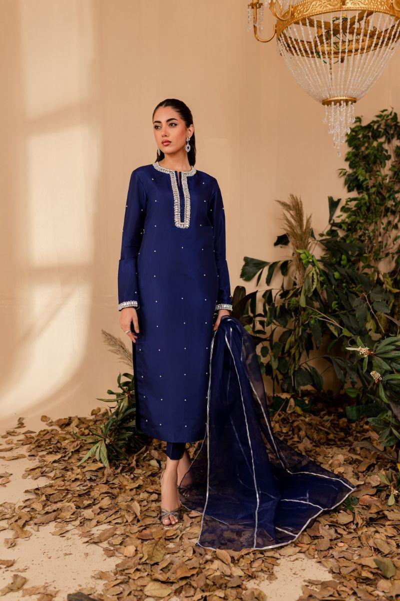 Allure by Ih - NAZ - MIDNIIGHT BLUE  - Katan Silk - 3 Piece