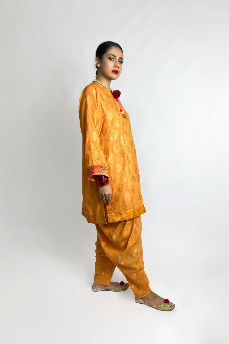 Gulabo - Saffron Gold Kurta & Shalwar - Cotton Banarsi Lawn 2 Piece Suit - Studio by TCS