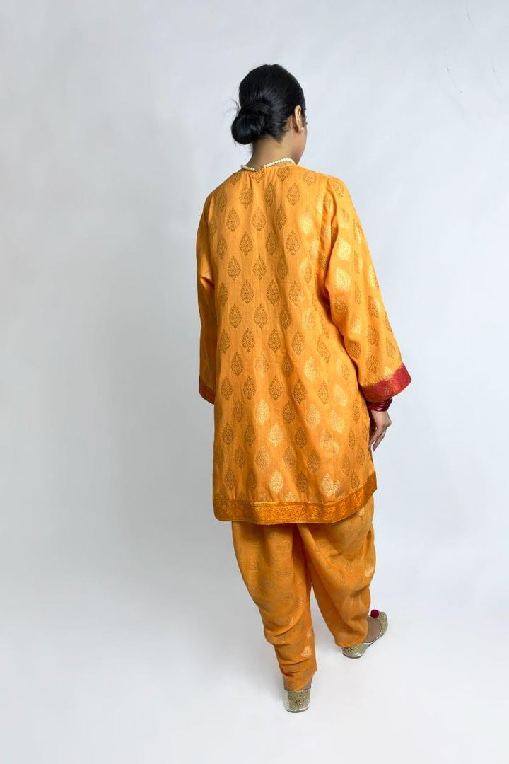 Gulabo - Saffron Gold Kurta & Shalwar - Cotton Banarsi Lawn 2 Piece Suit - Studio by TCS