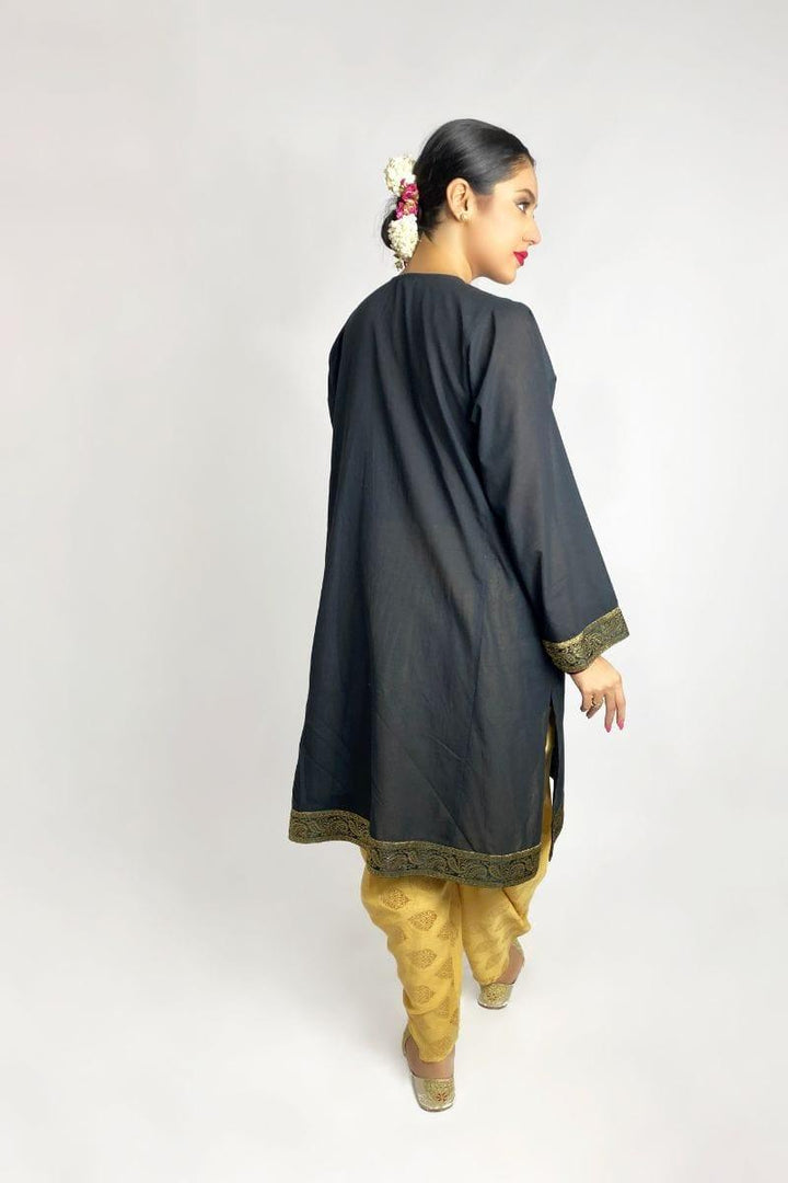 Gulabo - Black Gold Khaddar Lawn Kurta & Gold Cotton Lawn Shalwar - 2 Piece Suit - Studio by TCS