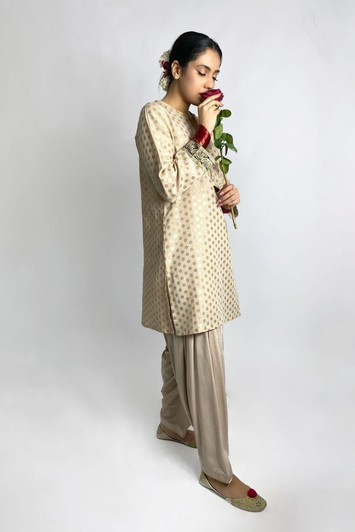 Gulabo - GURYA Beige Cotton Banarsi - Kurta & Patiala Shalwar - 2 Piece suit - Studio by TCS