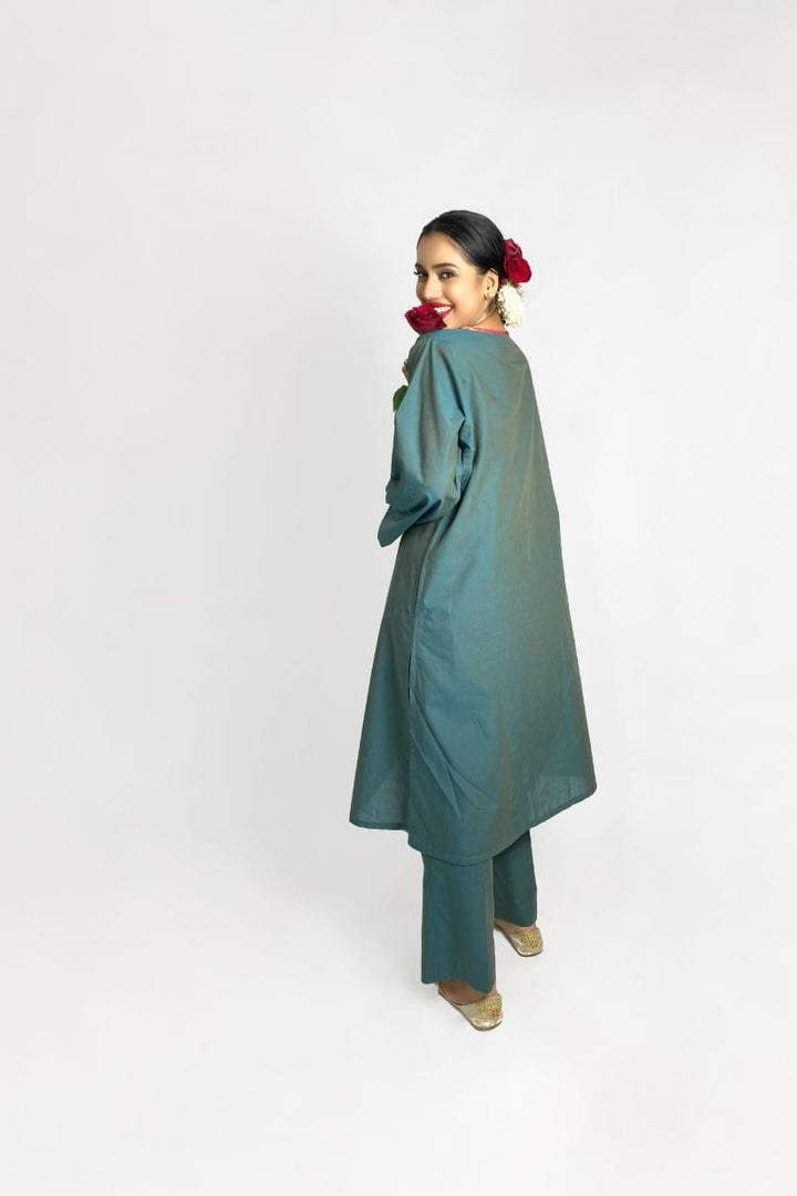 Gulabo - Jade long kurta & Pant - Green Khaddar 2 Piece Suit - Studio by TCS