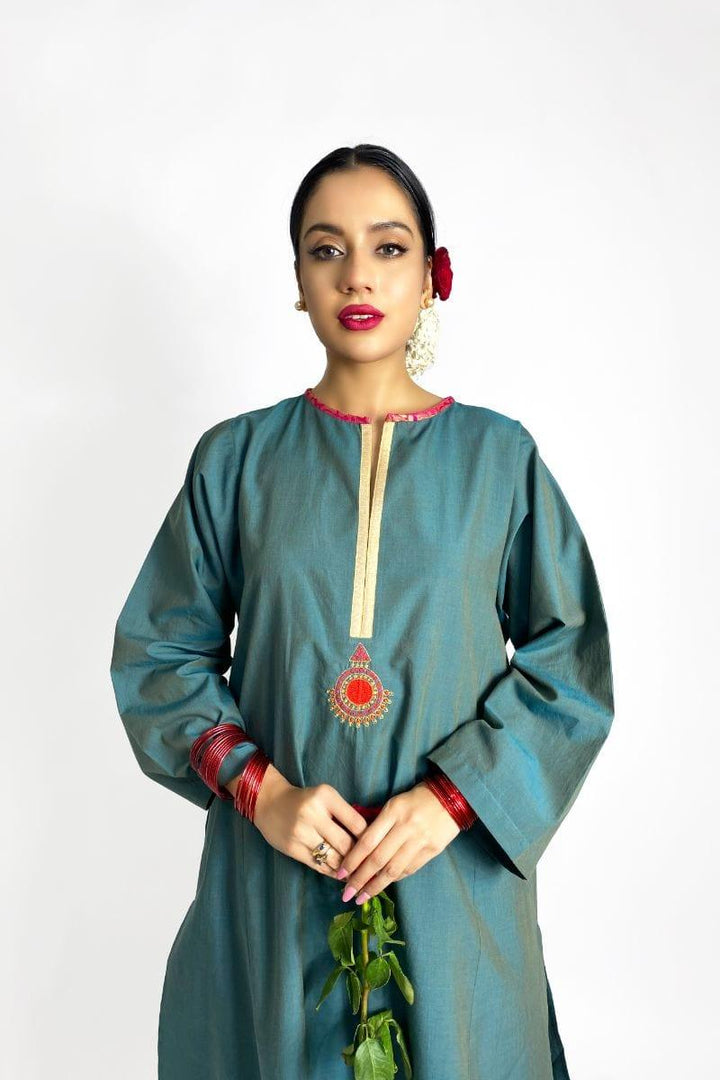 Gulabo - Jade long kurta & Pant - Green Khaddar 2 Piece Suit - Studio by TCS