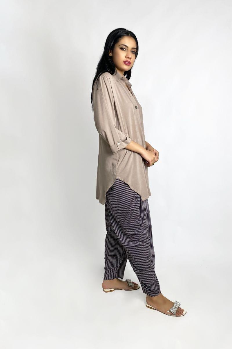 Gulabo - Beige Shirt & Cowl Shalwar - Bosky Lawn - 2 Piece Suit - Studio by TCS