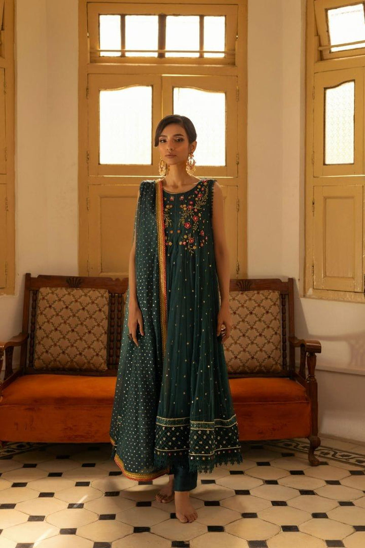 Insia Sohail - Kanwal - teal blue - 3 Piece - Chiffon - Studio by TCS