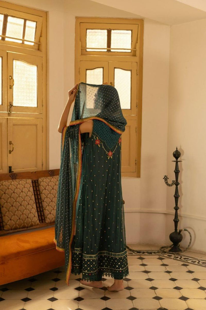 Insia Sohail - Kanwal - teal blue - 3 Piece - Chiffon - Studio by TCS