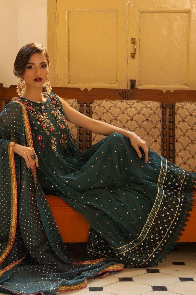 Insia Sohail - Kanwal - teal blue - 3 Piece - Chiffon - Studio by TCS