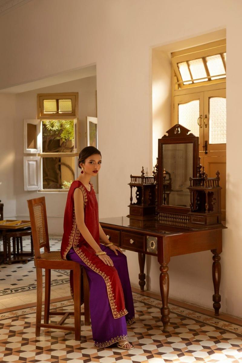 Insia Sohail - Garnet - Garnet red & purple - 3 Piece - Chiffon - Studio by TCS