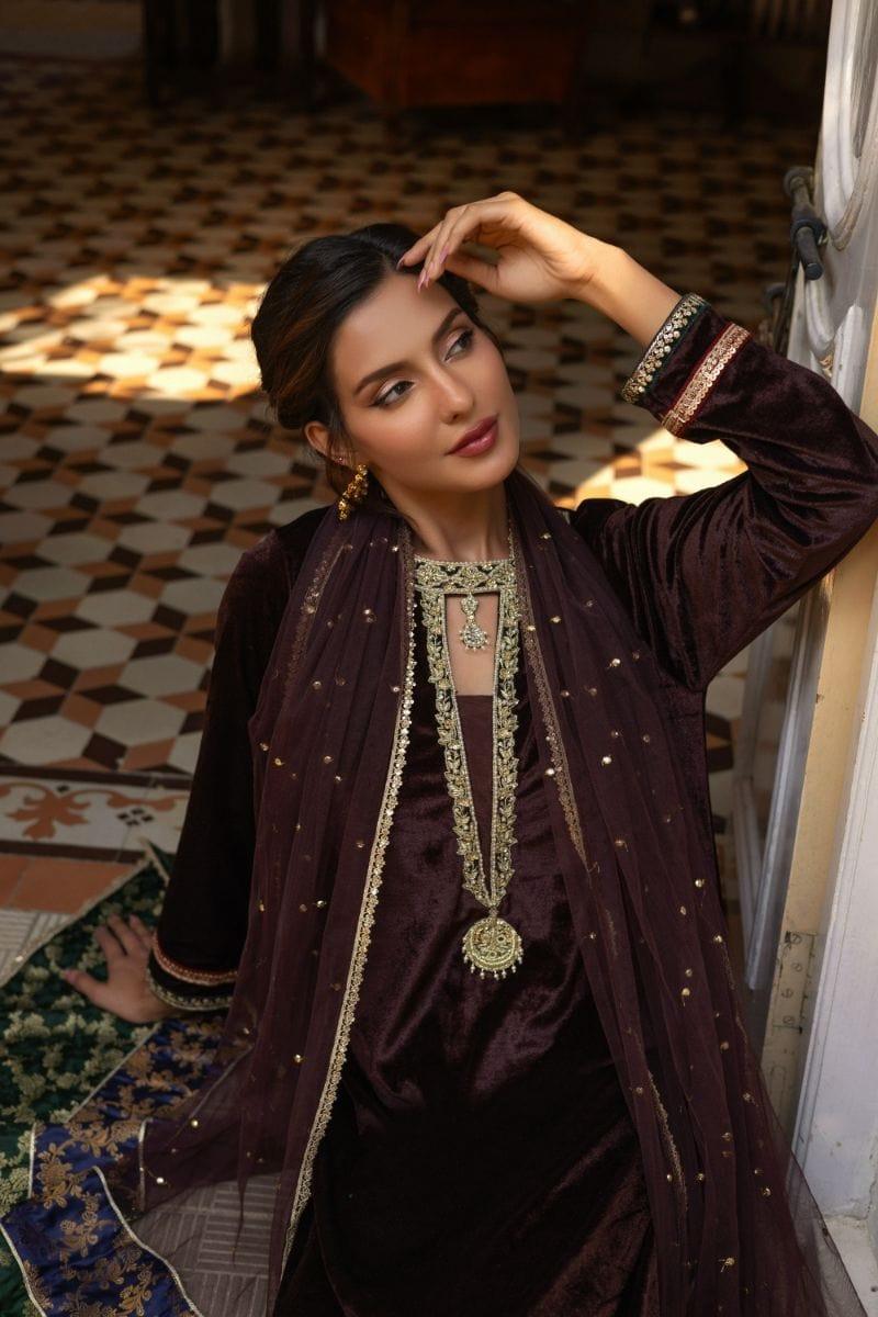 Insia Sohail - Reem - Brown - 3 Piece - Velvet - Studio by TCS