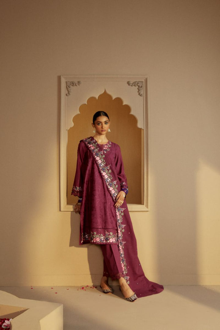 Cross Stitch - PLUM RADIANCE - Khaddar - Unstitch - 3 Piece