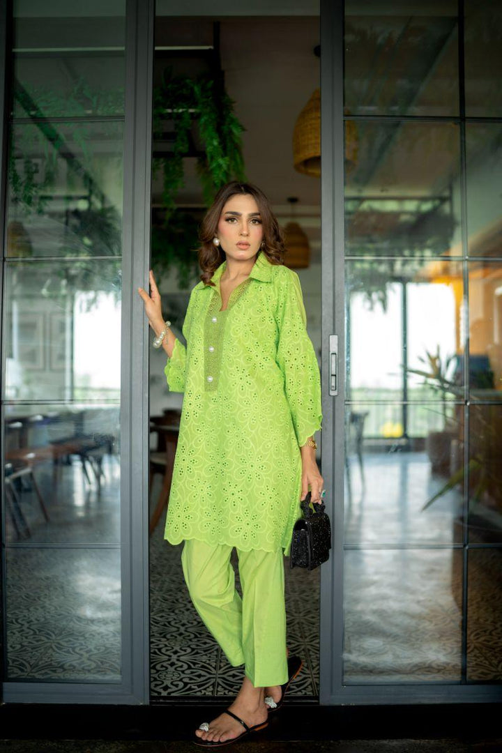 Leon - NEON LIME - Neon Green - Chikankari - 2 Piece