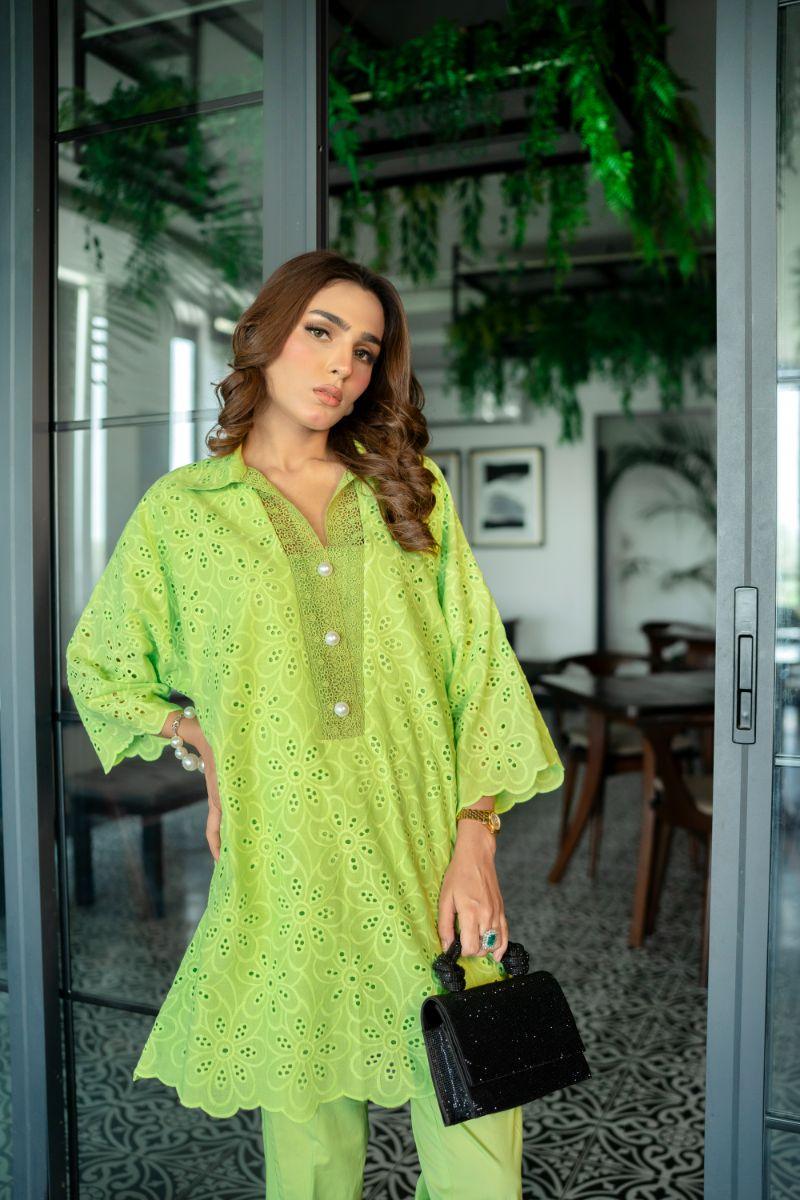 Leon - NEON LIME - Neon Green - Chikankari - 2 Piece