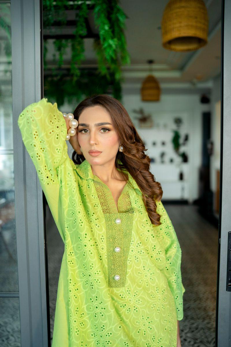 Leon - NEON LIME - Neon Green - Chikankari - 2 Piece