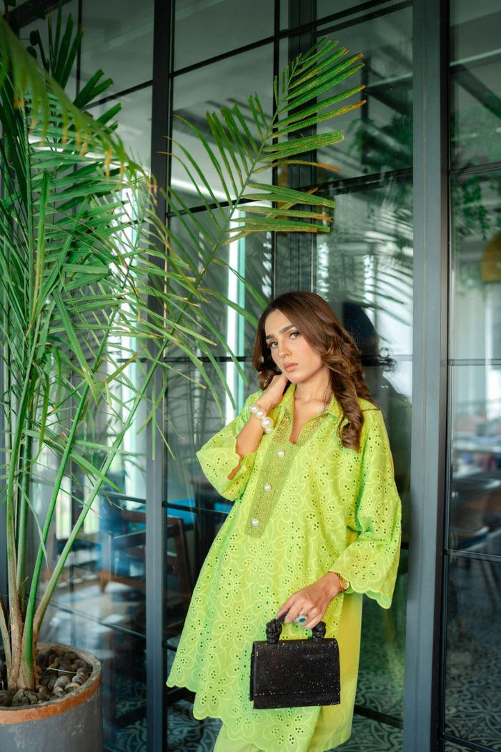 Leon - NEON LIME - Neon Green - Chikankari - 2 Piece