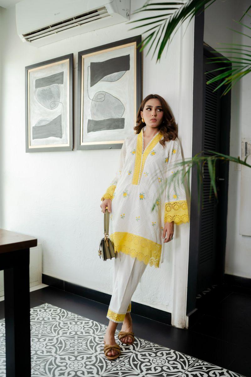 Leon - CHIC SUNSHINE - Yellow & White - Chikankari - 2 Piece