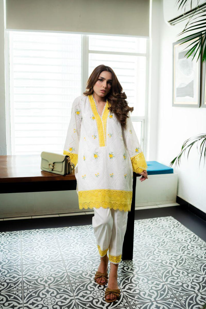 Leon - CHIC SUNSHINE - Yellow & White - Chikankari - 2 Piece