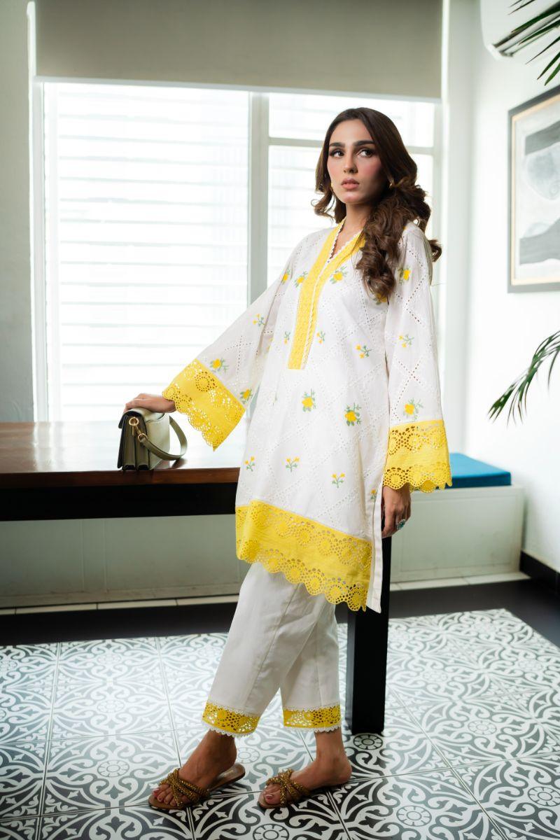 Leon - CHIC SUNSHINE - Yellow & White - Chikankari - 2 Piece