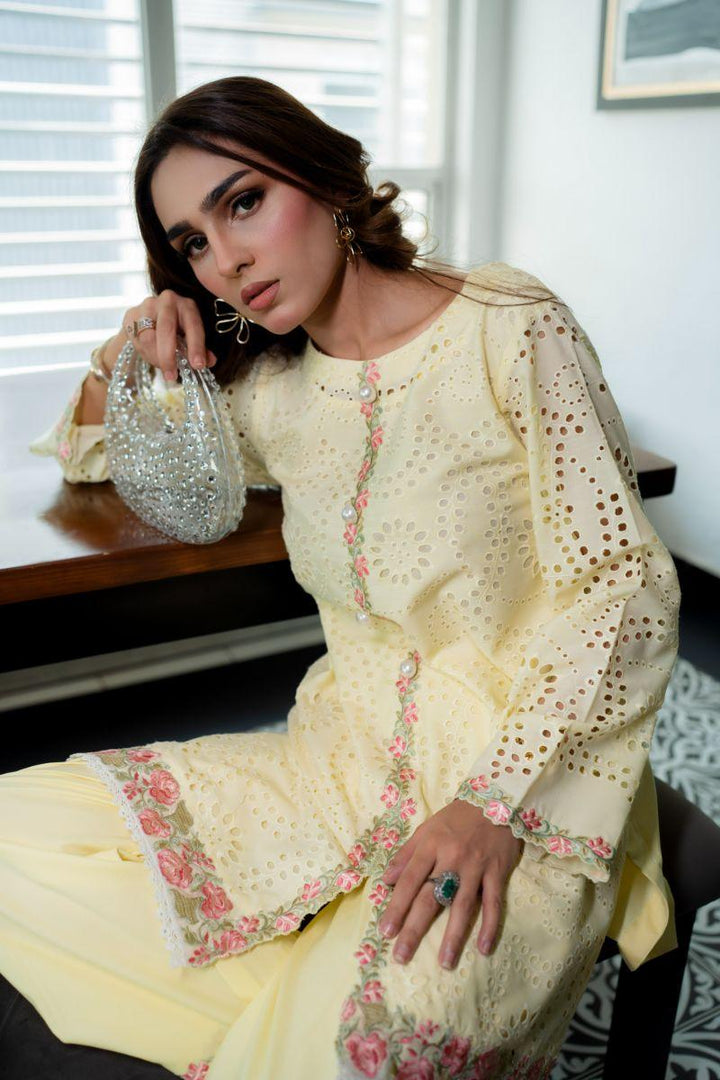 Leon - BUTTERCUP BLOOM - Pastel Yellow - Chikankari - 2 Piece