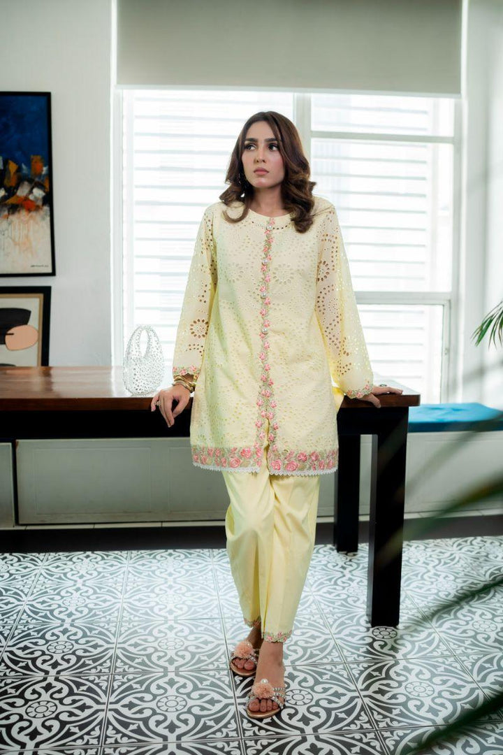 Leon - BUTTERCUP BLOOM - Pastel Yellow - Chikankari - 2 Piece