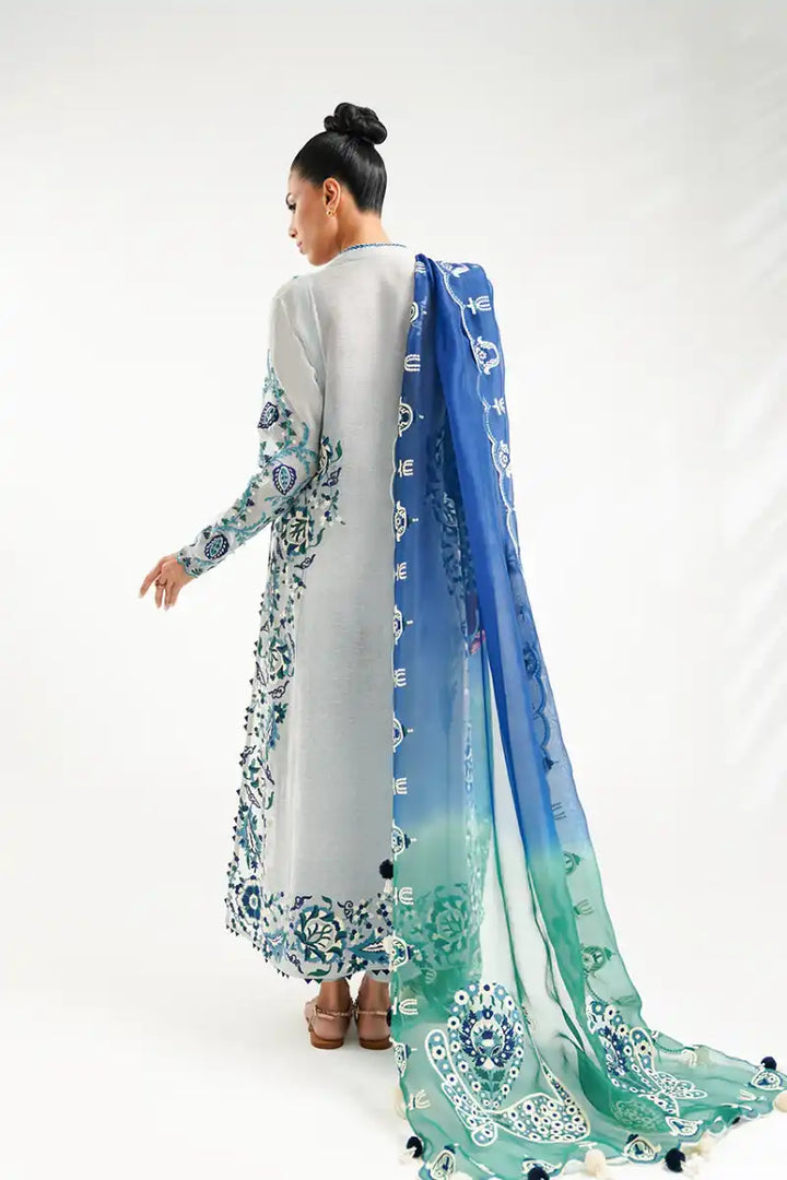 Sania Maskatiya - Jaya - Khaddi Corduroy, Pure Rawsilk & Organza - Sky Blue - Shirt, Culottes & Dupatta - 3 Piece