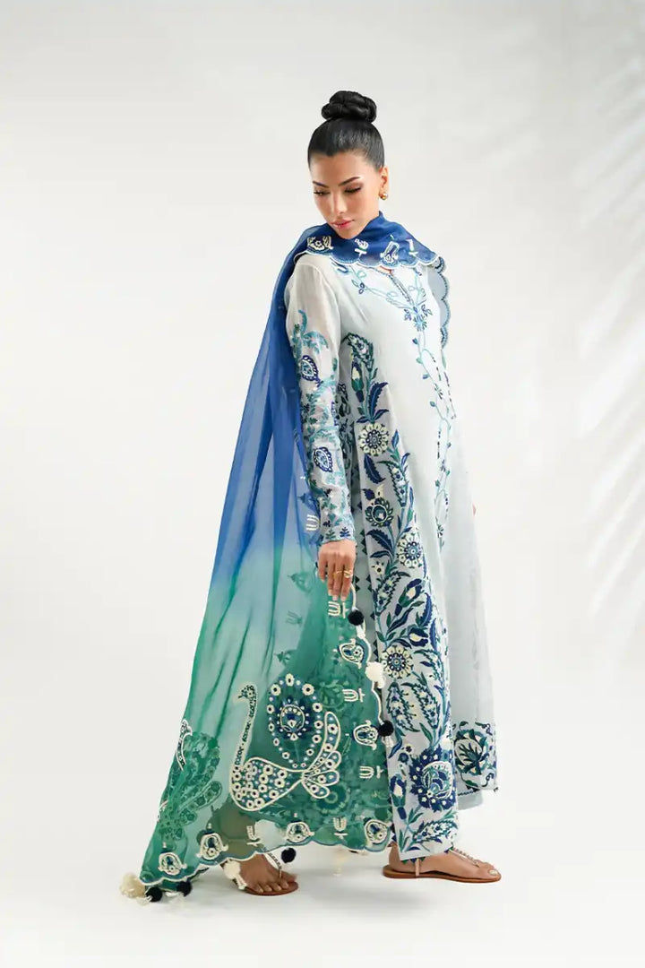 Sania Maskatiya - Jaya - Khaddi Corduroy, Pure Rawsilk & Organza - Sky Blue - Shirt, Culottes & Dupatta - 3 Piece