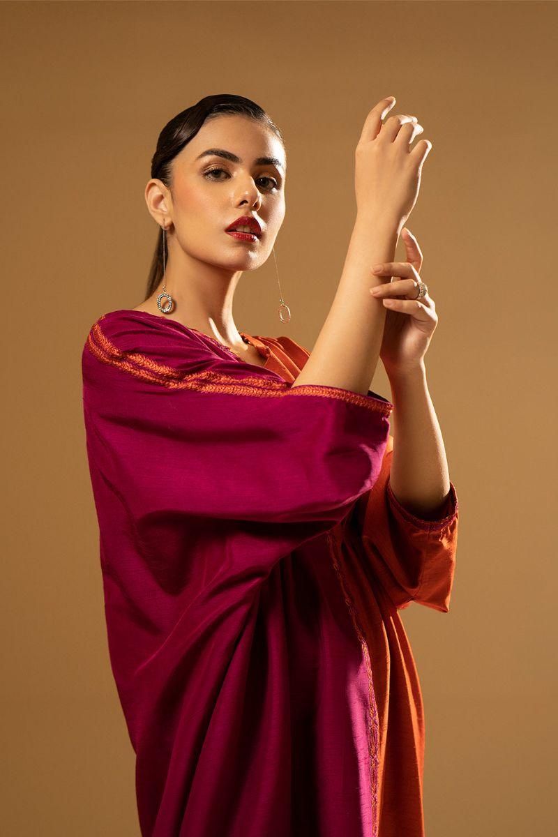 Fozia Khalid - Split-Tone Kaftan - Silk - 1 Piece