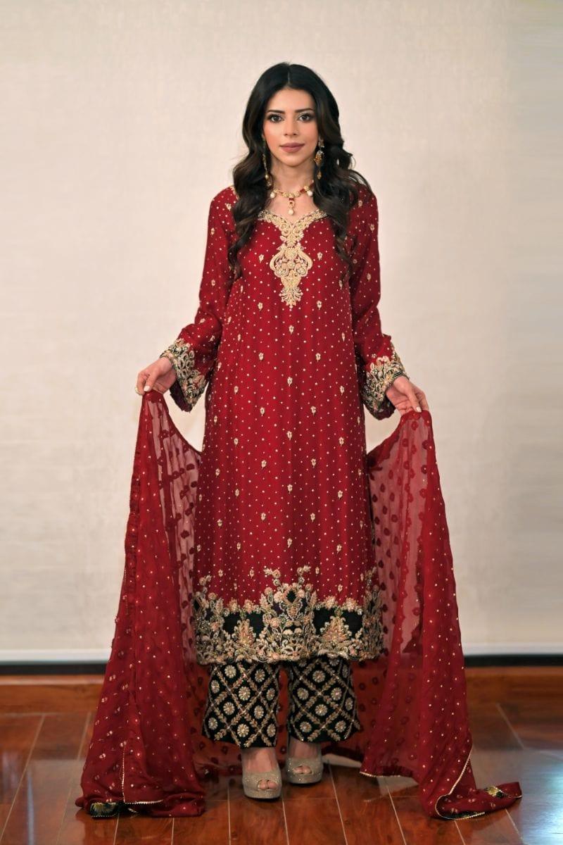 Khayal BY SHAISTA HASSAN - Crimson Red and black silk - 3 Piece - Studio by TCS