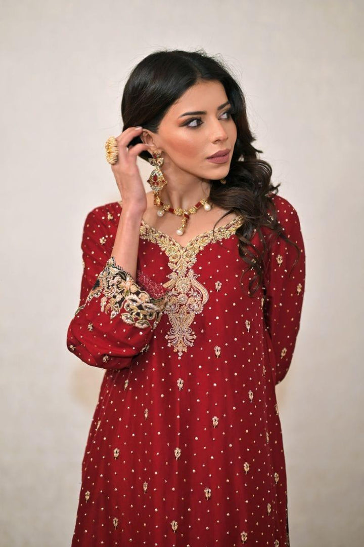 Khayal BY SHAISTA HASSAN - Crimson Red and black silk - 3 Piece - Studio by TCS