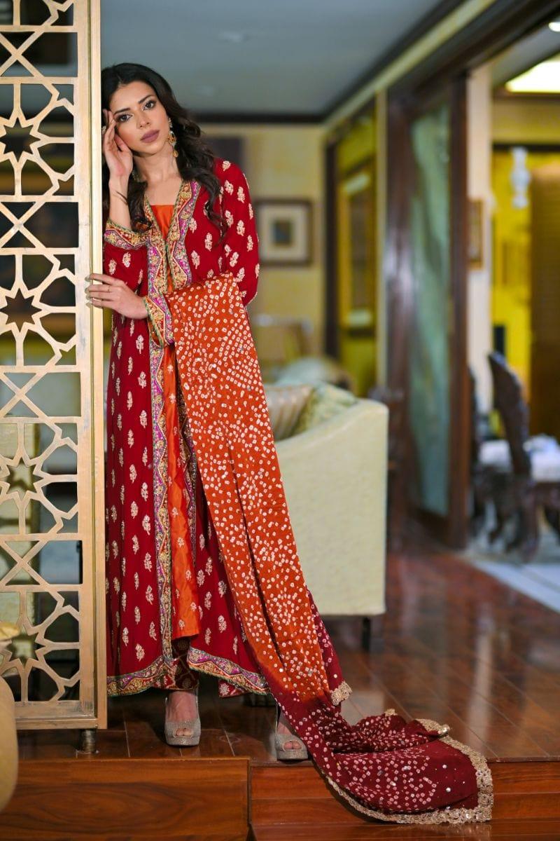 Khayal BY SHAISTA HASSAN - Red and Orange silk or shiffon - 3 Piece - Studio by TCS