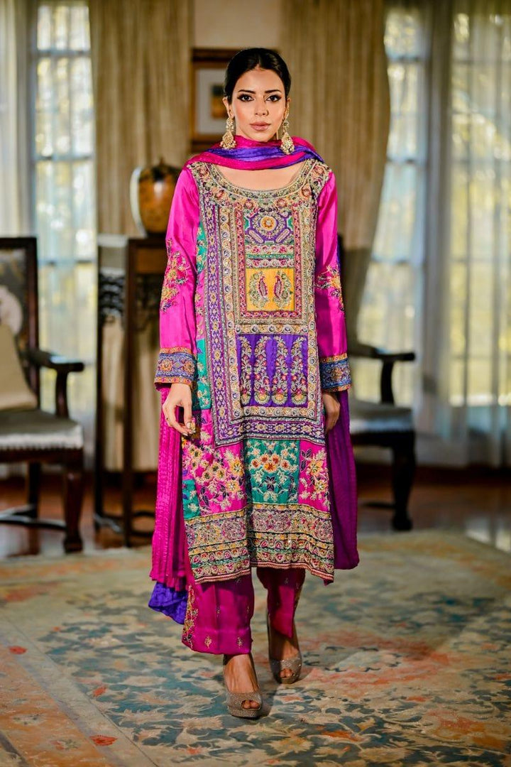 Khayal BY SHAISTA HASSAN - Fuchsia Multi coloured raw silk - 3 Piece - Studio by TCS