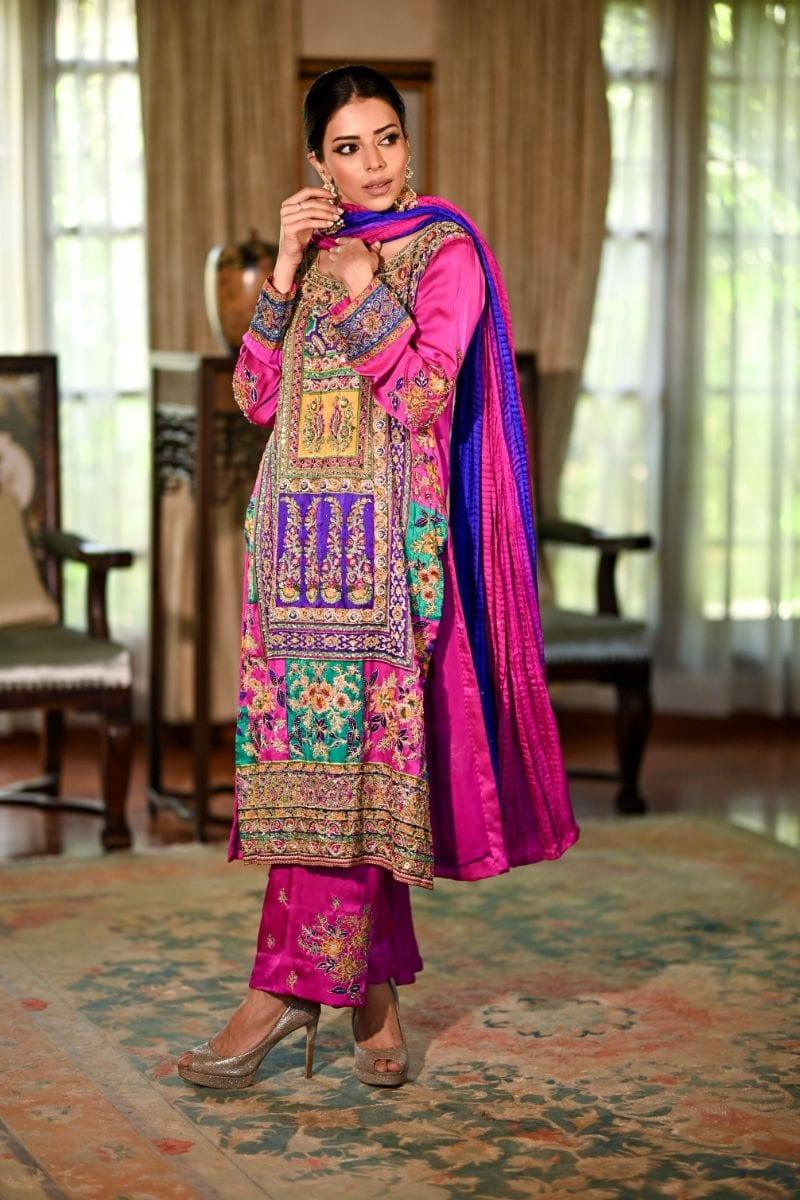 Khayal BY SHAISTA HASSAN - Fuchsia Multi coloured raw silk - 3 Piece - Studio by TCS