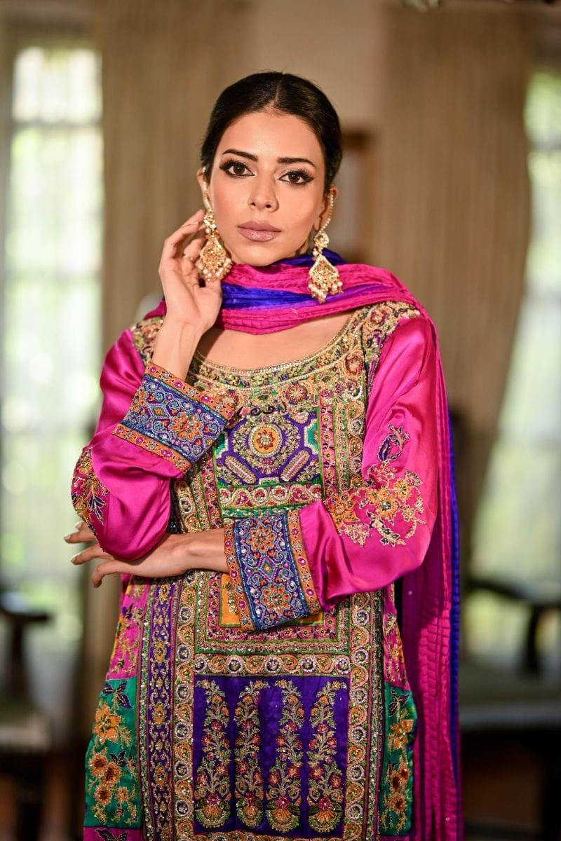 Khayal BY SHAISTA HASSAN - Fuchsia Multi coloured raw silk - 3 Piece - Studio by TCS