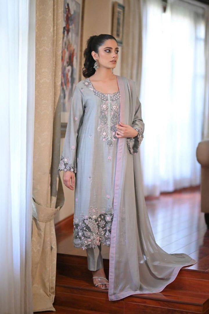 Khayal BY SHAISTA HASSAN - Grey and pink - Raw Silk - 3 Piece - Studio by TCS