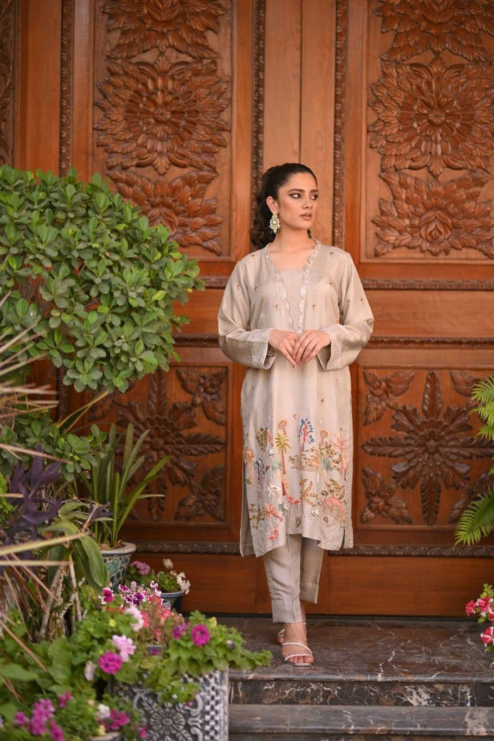 Khayal BY SHAISTA HASSAN - Grey with signature embroidery - Raw Silk - 3 Piece - Studio by TCS