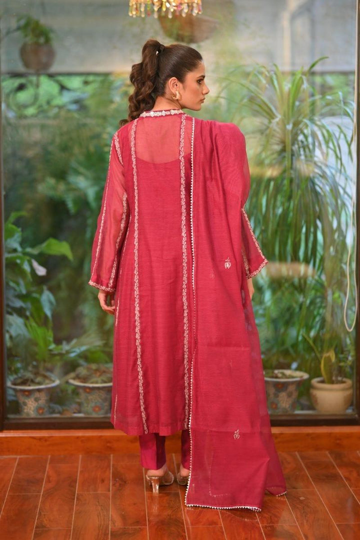 Khayal BY SHAISTA HASSAN - Magenta cotton-net kalidar with silver tilla work - 3 Piece - Studio by TCS