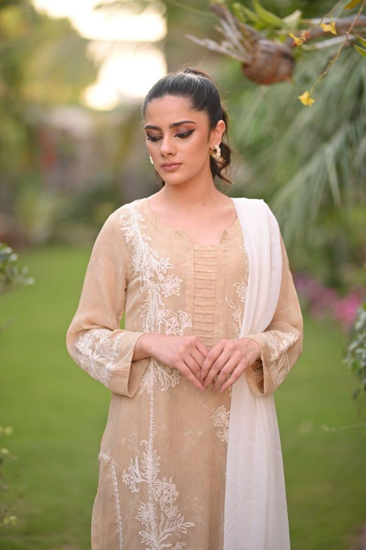 Khayal BY SHAISTA HASSAN - Deep Ivory georgette with Inner - 3 Piece - Studio by TCS