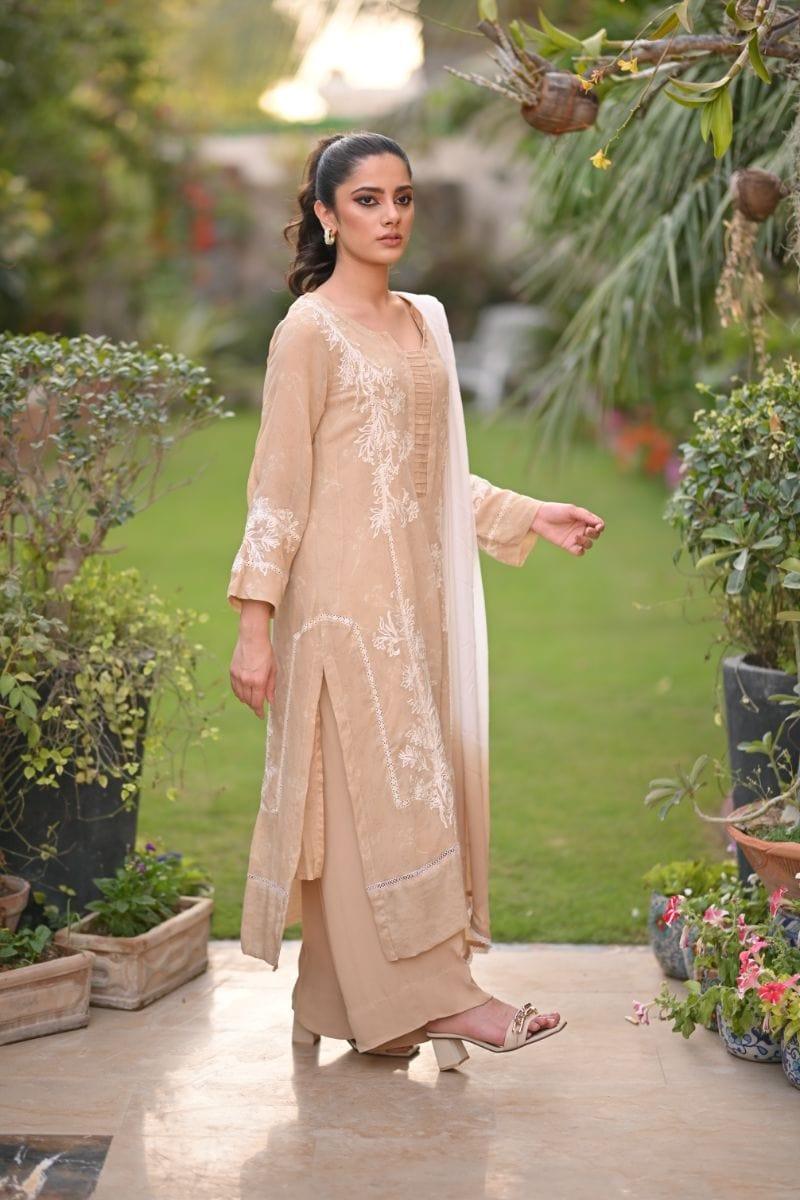 Khayal BY SHAISTA HASSAN - Deep Ivory georgette with Inner - 3 Piece - Studio by TCS