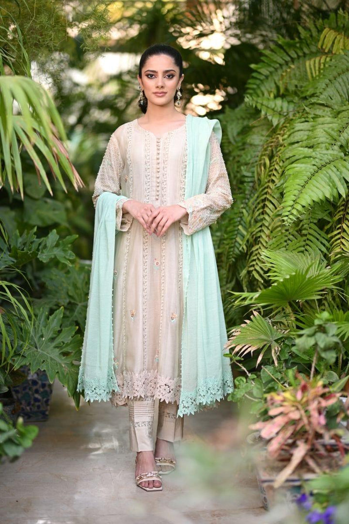 Khayal BY SHAISTA HASSAN - Beige and mint - Silk net - 3 Piece - Studio by TCS