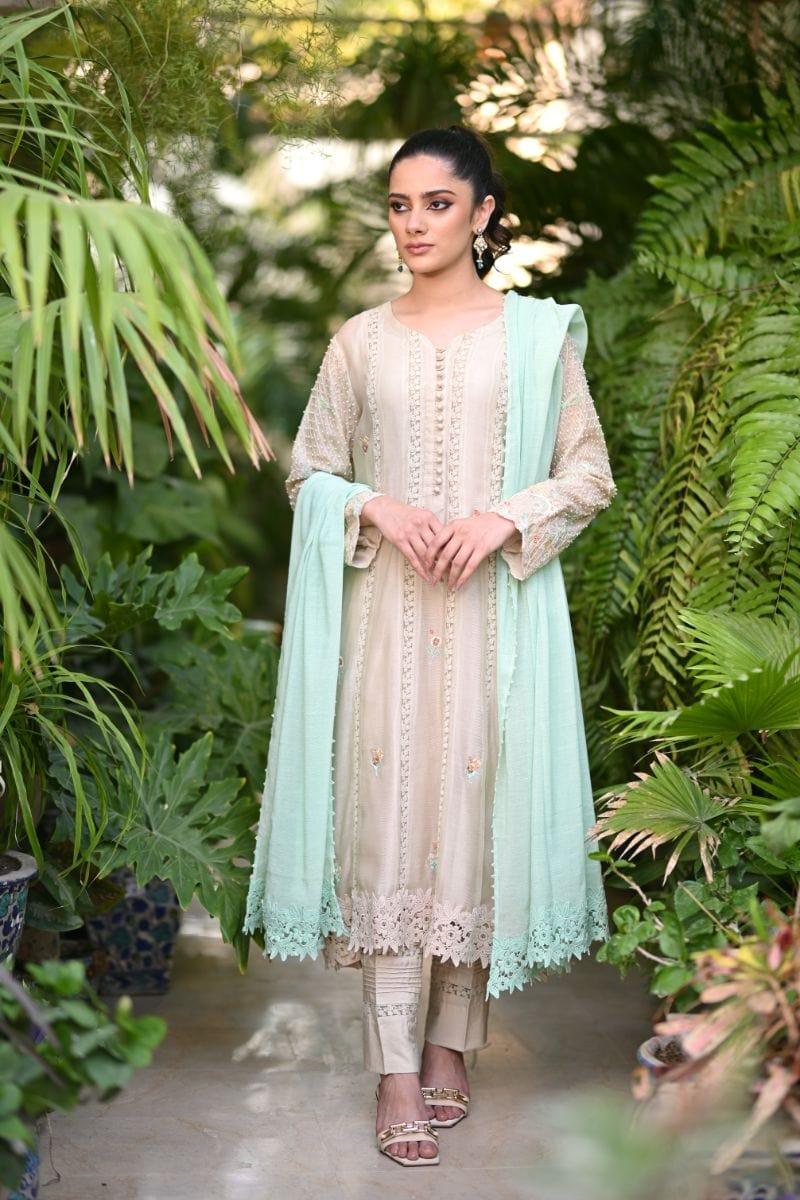 Khayal BY SHAISTA HASSAN - Beige and mint - Silk net - 3 Piece - Studio by TCS