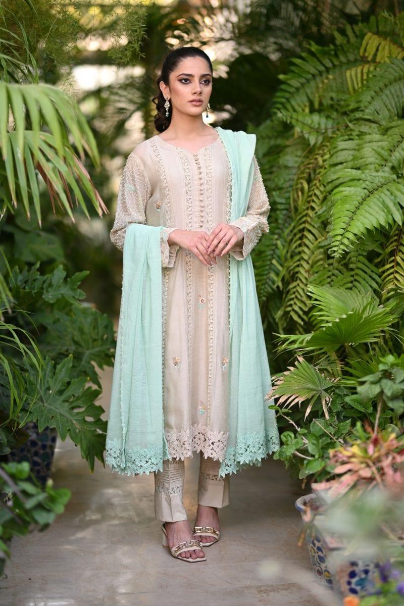 Khayal BY SHAISTA HASSAN - Beige and mint - Silk net - 3 Piece - Studio by TCS