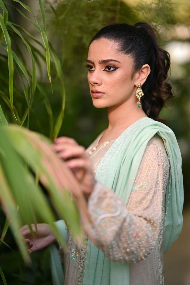 Khayal BY SHAISTA HASSAN - Beige and mint - Silk net - 3 Piece - Studio by TCS