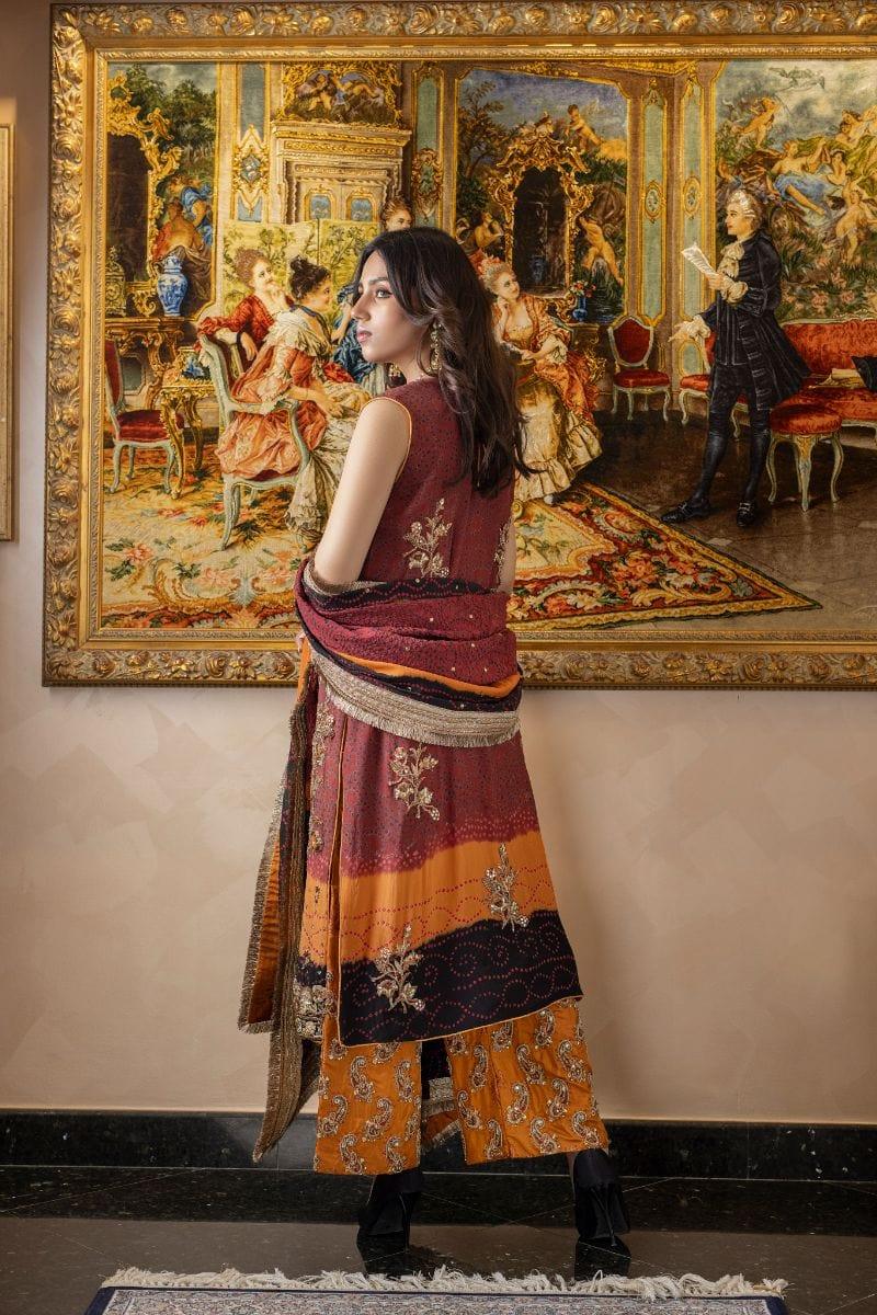 Khayal BY SHAISTA HASSAN - Maroon and black pure silk chunri and Izaar with chunri dupatta - 3 Piece - Studio by TCS