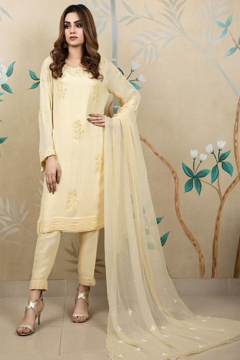 Khayal BY SHAISTA HASSAN - Beige with bead work - chiffon - 3 Piece - Studio by TCS