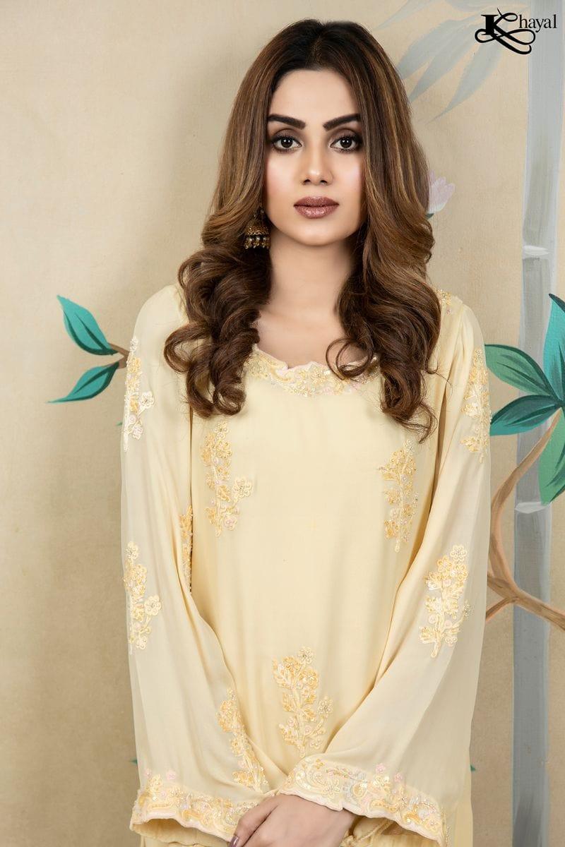 Khayal BY SHAISTA HASSAN - Beige with bead work - chiffon - 3 Piece - Studio by TCS