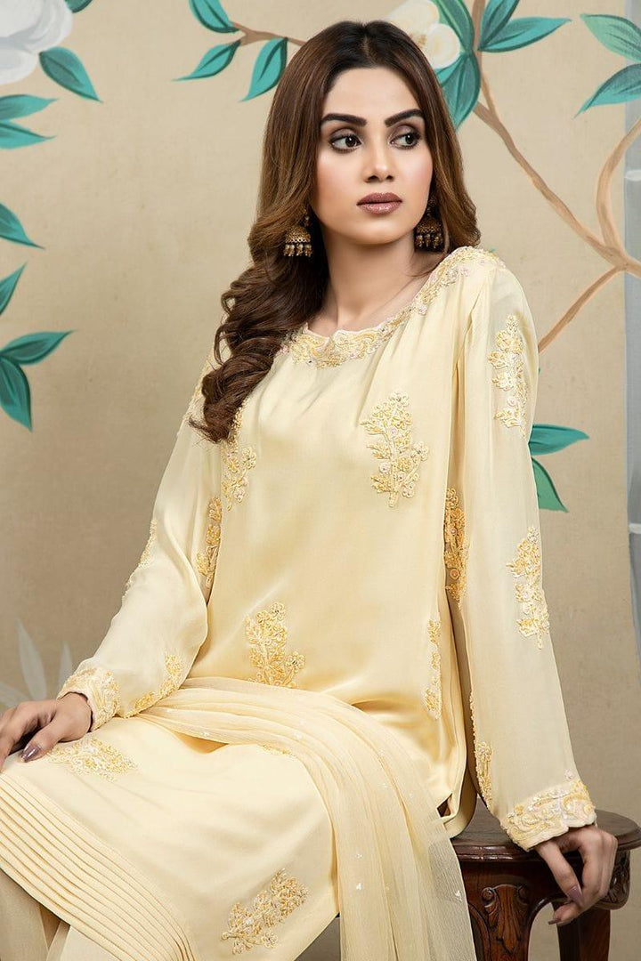 Khayal BY SHAISTA HASSAN - Beige with bead work - chiffon - 3 Piece - Studio by TCS