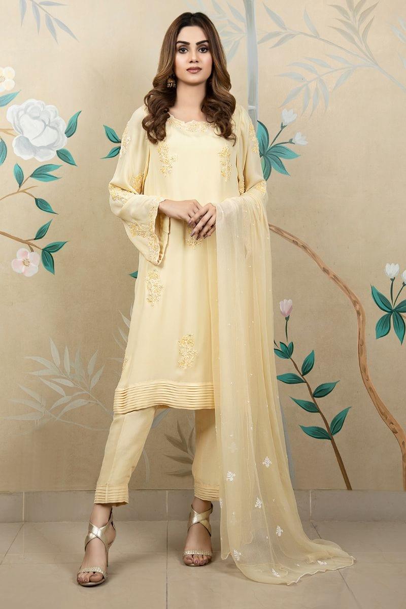 Khayal BY SHAISTA HASSAN - Beige with bead work - chiffon - 3 Piece - Studio by TCS