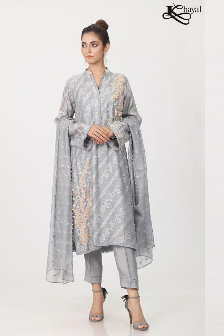 Khayal BY SHAISTA HASSAN - Grey jaal silk net - 3 Piece - Studio by TCS