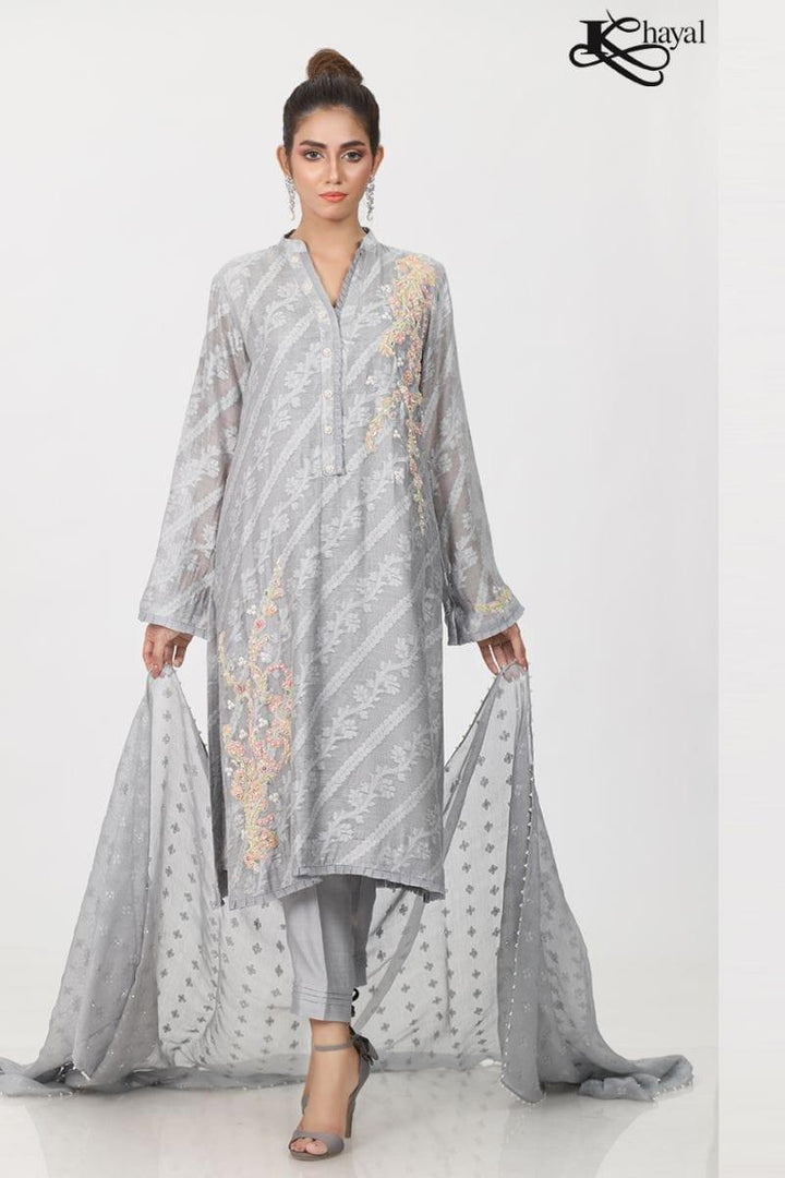 Khayal BY SHAISTA HASSAN - Grey jaal silk net - 3 Piece - Studio by TCS