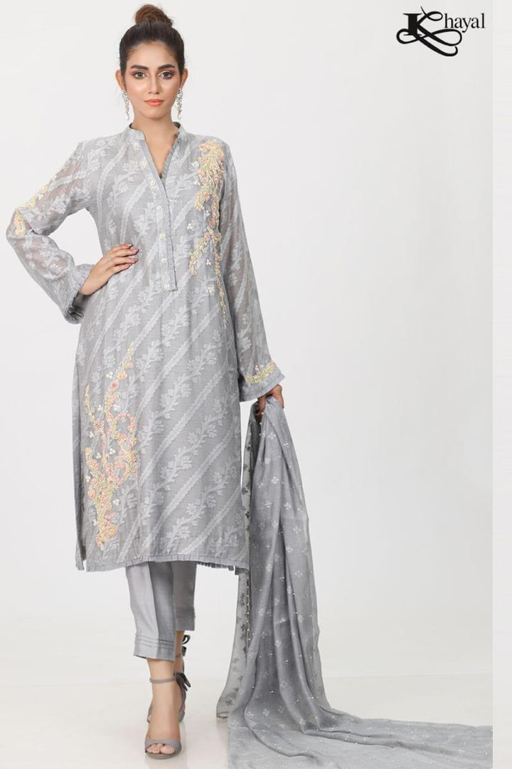 Khayal BY SHAISTA HASSAN - Grey jaal silk net - 3 Piece - Studio by TCS